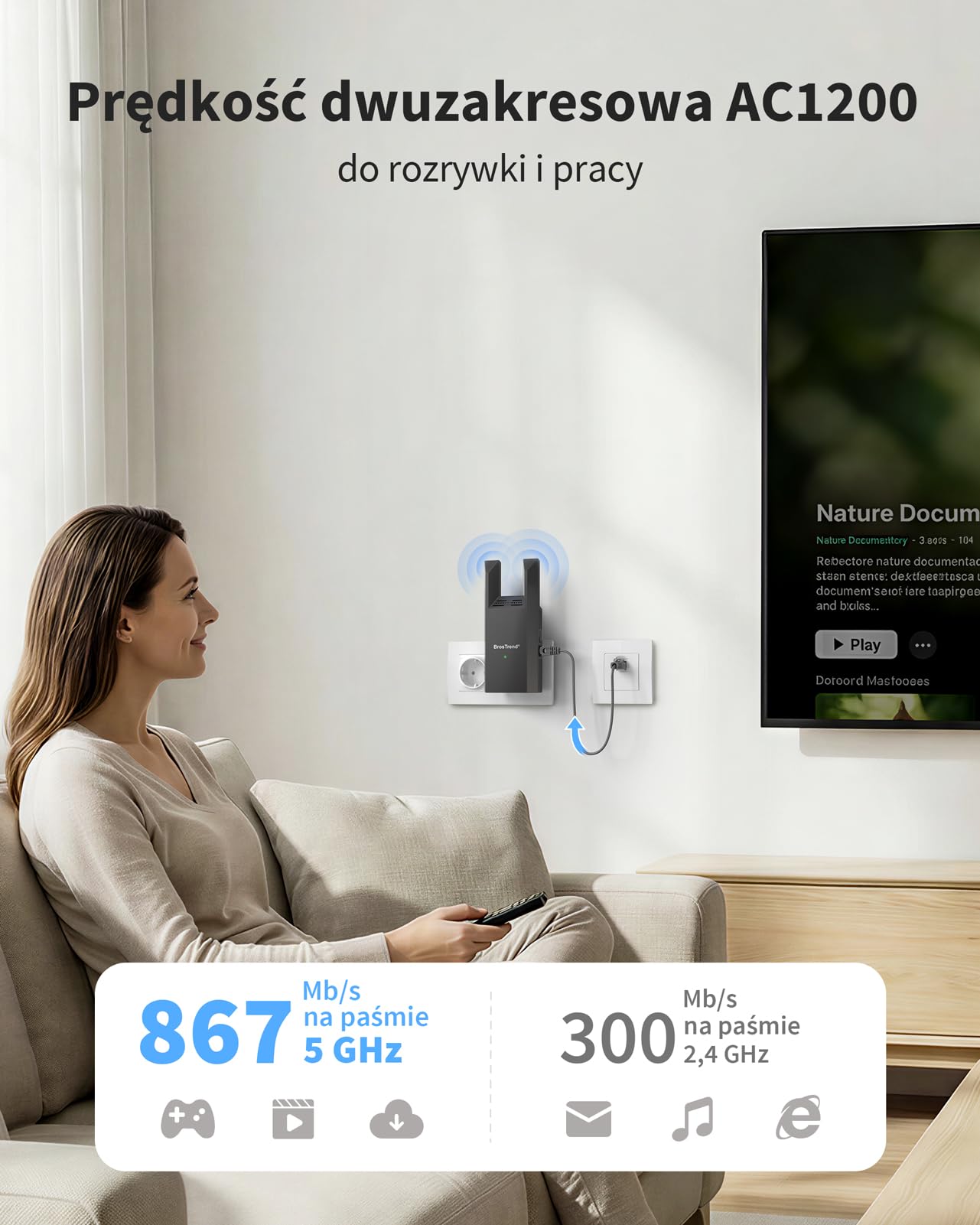 BrosTrend AC1200 Punkt dostępowy bezprzewodowy Dwuzakresowy do komputerów | gigabitowy punkt dostępowy WiFi z portem Ethernet, punkt dostępowy WiFi dla, smartfonów, telewizorów, konsol do gier itp.