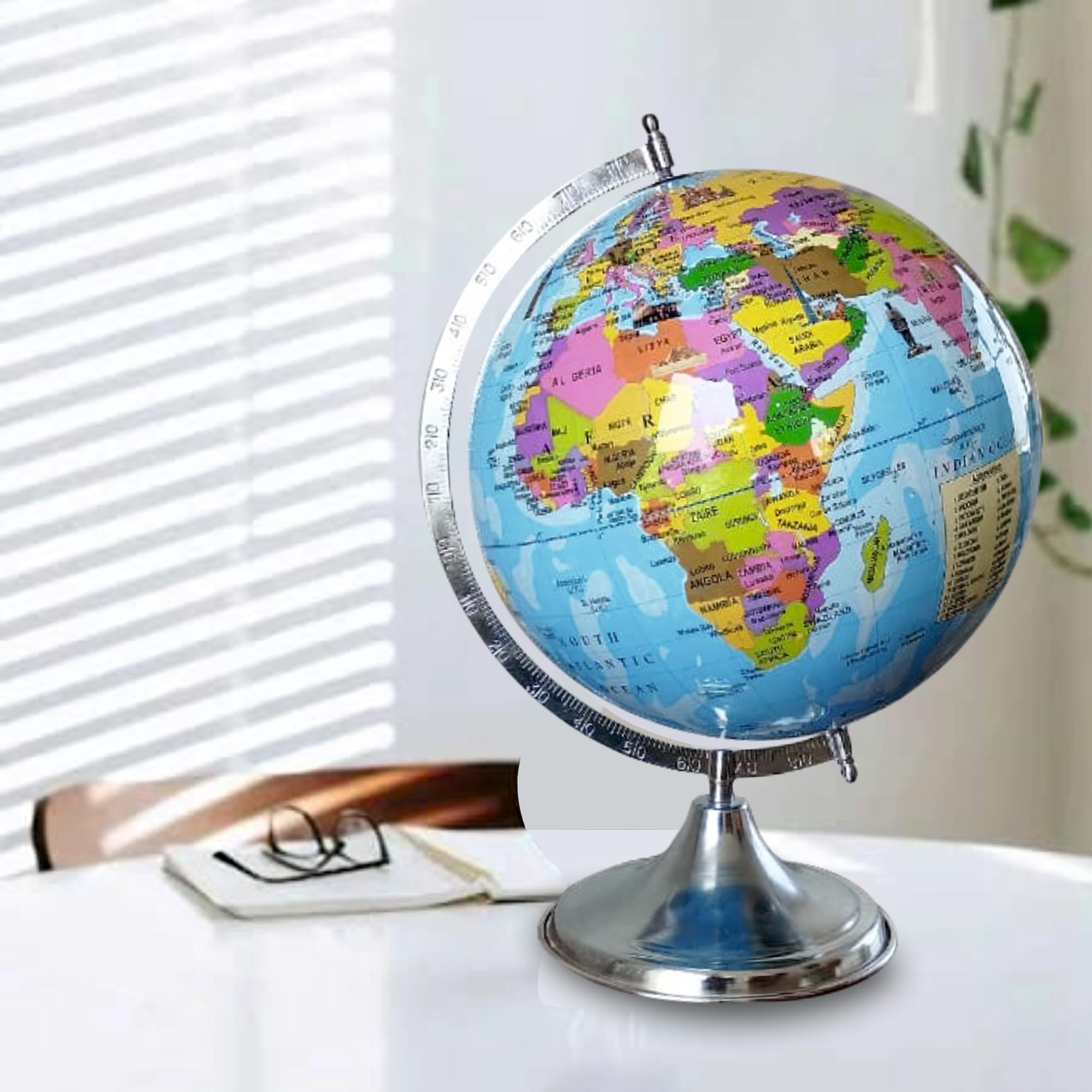 GLOBE DADDY Rotating 12 Inch World Globe with Metal Arc and Stand for Show pieces for Home Décor, Office Decor and Decorations items,Study Table decor Items, Birthday, Party Gifts and Aniversary.( Monument Included) 1