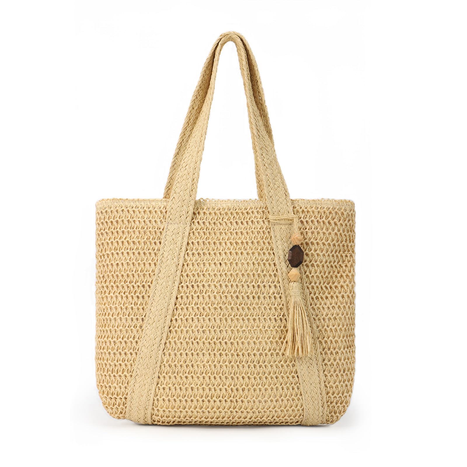 LUI SUIBolso tejido de paja en verano bolsa de playa de paja borla bolso de paja grande