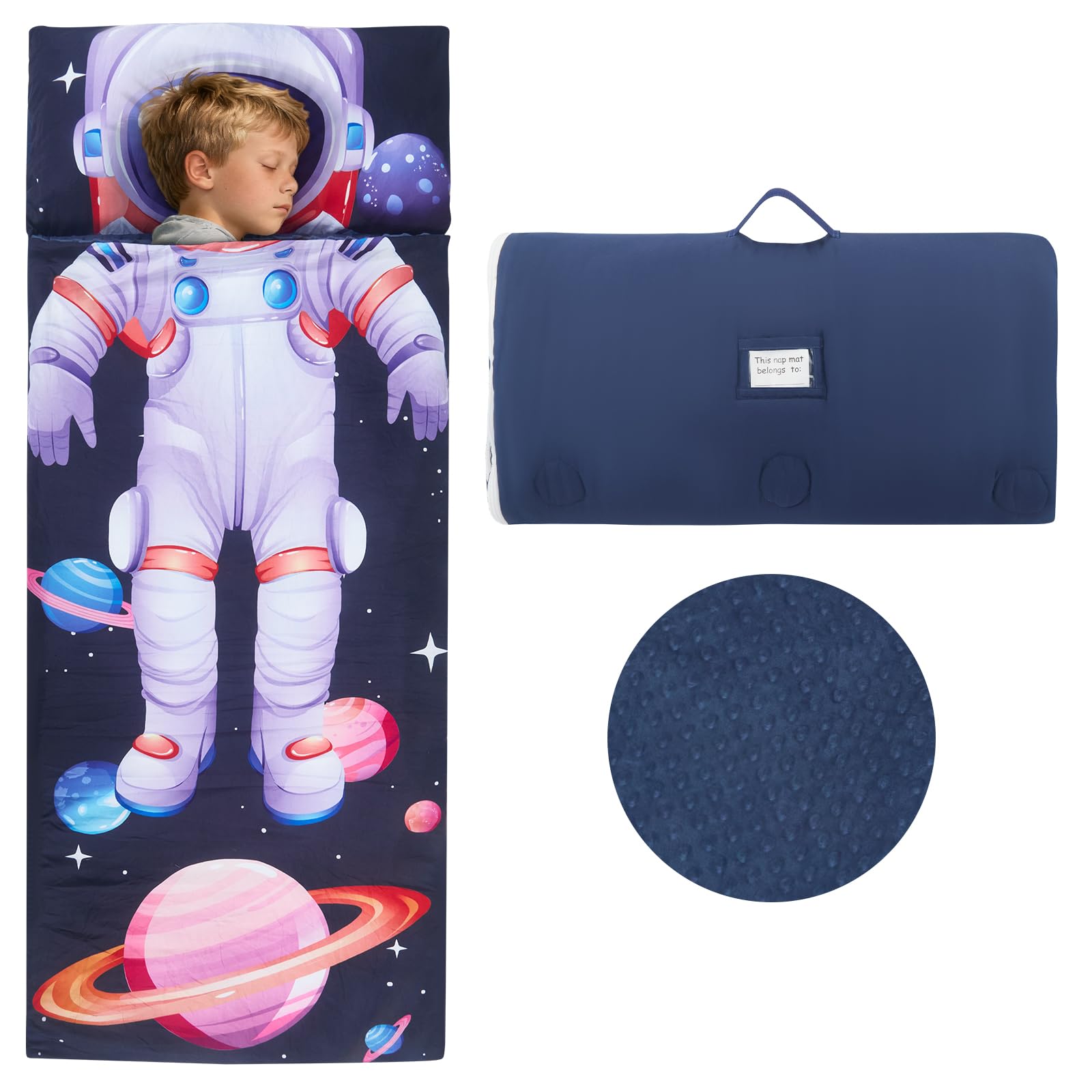Saco de Dormir Infantil para Niños y Niñas 3-8 Años (120x60 cm), de Algodón con Forro Polar, Ligero y Cálido con Almohada Desmontable, para Guardería, Viaje y Camping