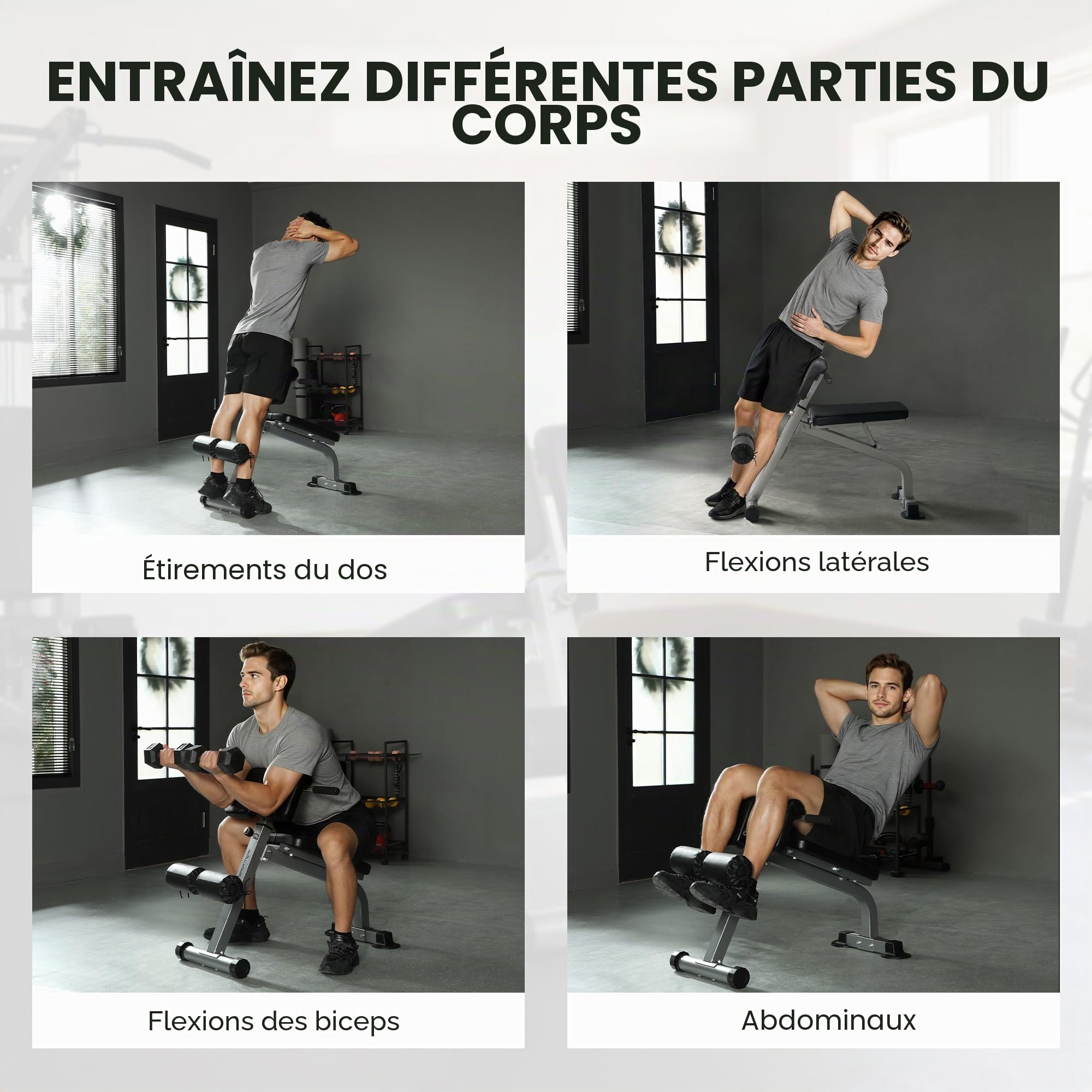 SPORTNOW Banc romain multifonctionnel, chaise romaine pliante avec hauteur réglable, inclinaison du dossier, hyperextension, banc de musculation pour l'entraînement à domicile, capacité de 150 kg.