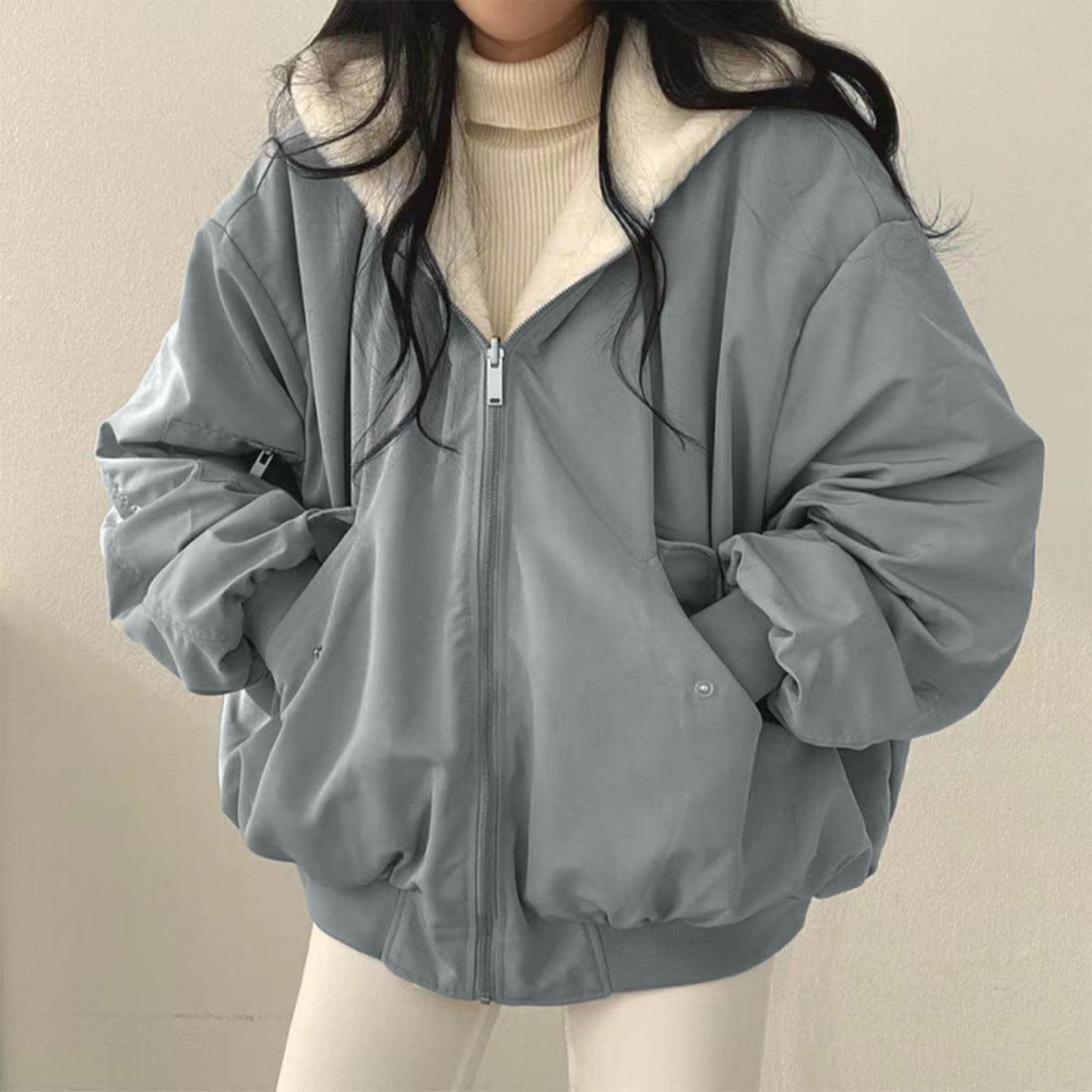 Warme Winterjacke Damen Gefüttert Sweatjacke Mit Kapuze Wintermantel