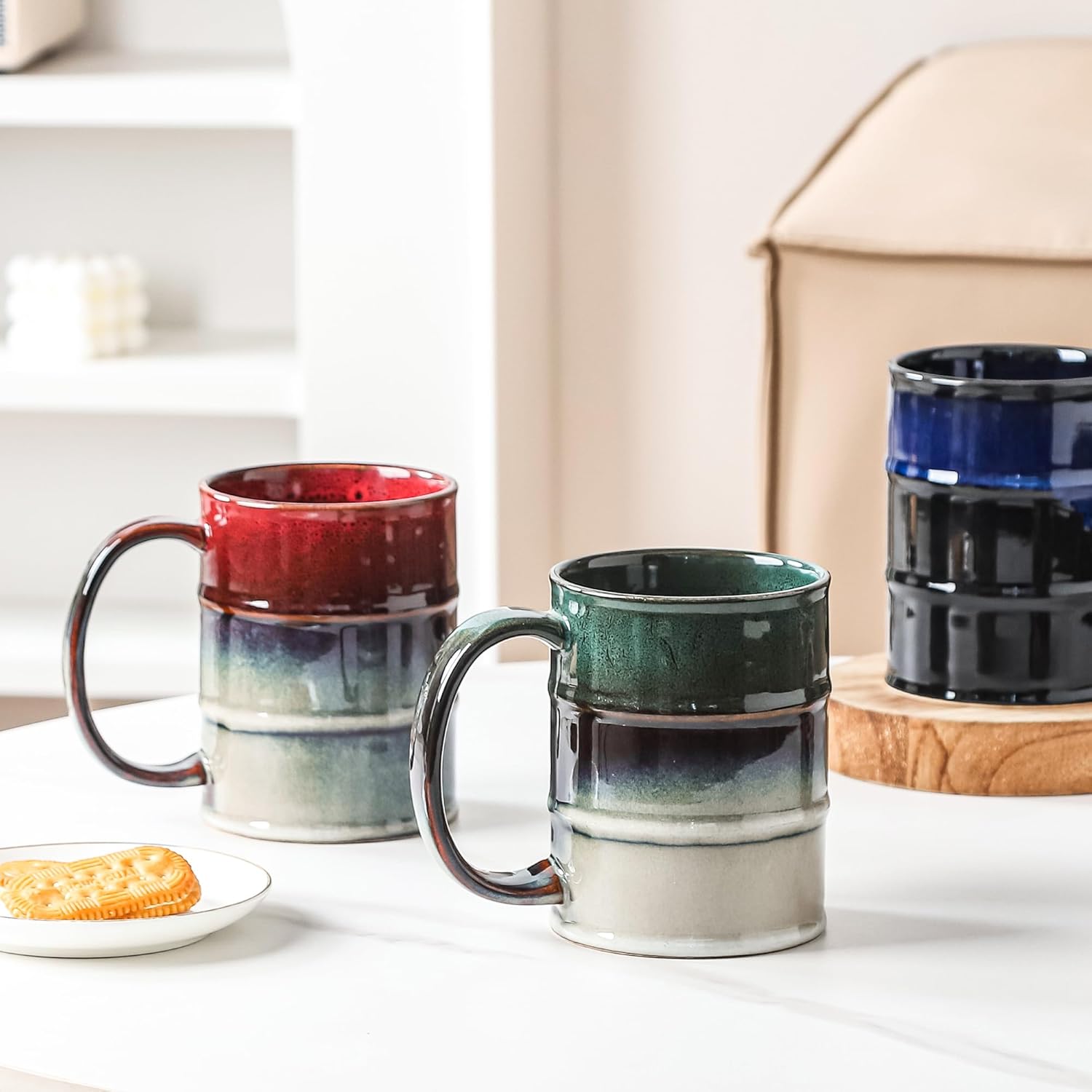 Coffee Mug, 22 oz Beer Mugs Large Ceramic Coffee Mug Tea Cups, Handmade Mug with Big Handle for Office and Home, Dishwasher and Microwave Safe (Ink Green) - Image 6