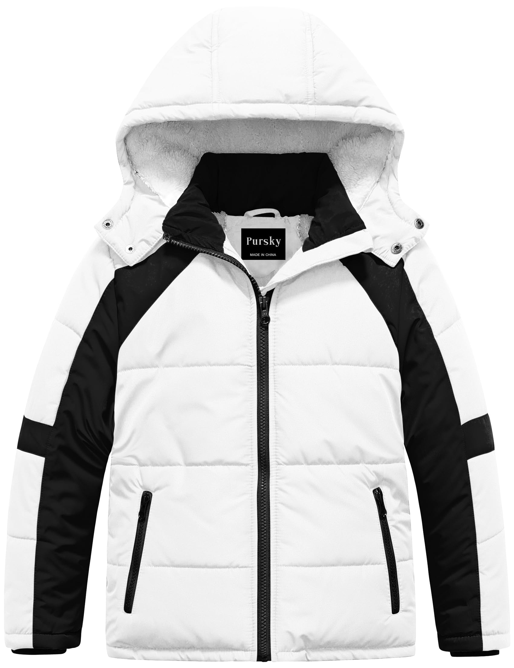 Pursky Boy's Warm Winter Coat Water Resistant Sherpa Outerwear Puffer Jackets With Removable Furry Hood