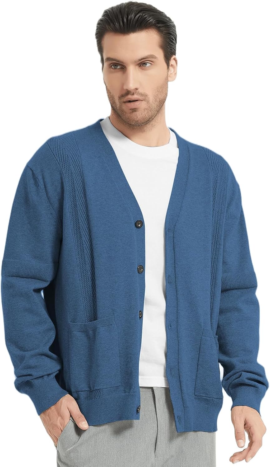 Men's Casual Cardigan Sweater Long Sleeve V Neck Button Down Mens Knit Cardigan Sweaters with Pockets