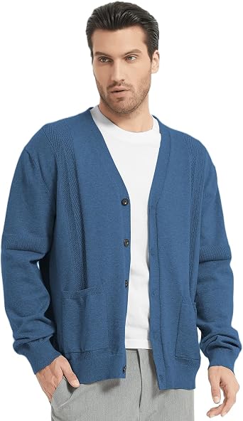 Mens Casual Cardigan Sweater Long Sleeve V Neck Button Down Mens Knit Cardigan Sweaters with Pockets