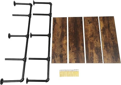 Industrial Pipe Shelving Wall Mounted, 24 in Rustic Metal Floating Shelves, Steampunk Real Wood Book Shelves,Bookshelf Hanging Wall Shelves, Farmhouse Kitchen Bar Shelving (4 Tier)