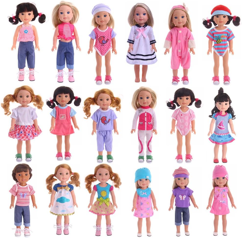 Luckdoll 7PCS Doll Clothes for American Girl Dolls fits 14 inch 14.5inch Wellie Wishers Dolls