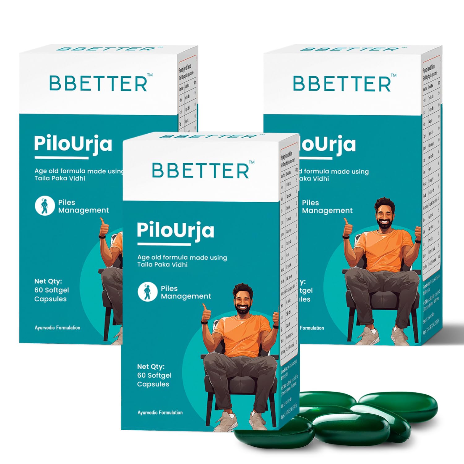 Sponsored Ad - BBETTER PiloUrja - Lab Tested Ayurvedic Medicine for Relief from Piles Pain, Itching & Burning | Made by Taila Paka Vidhi Method | 180 Softgels