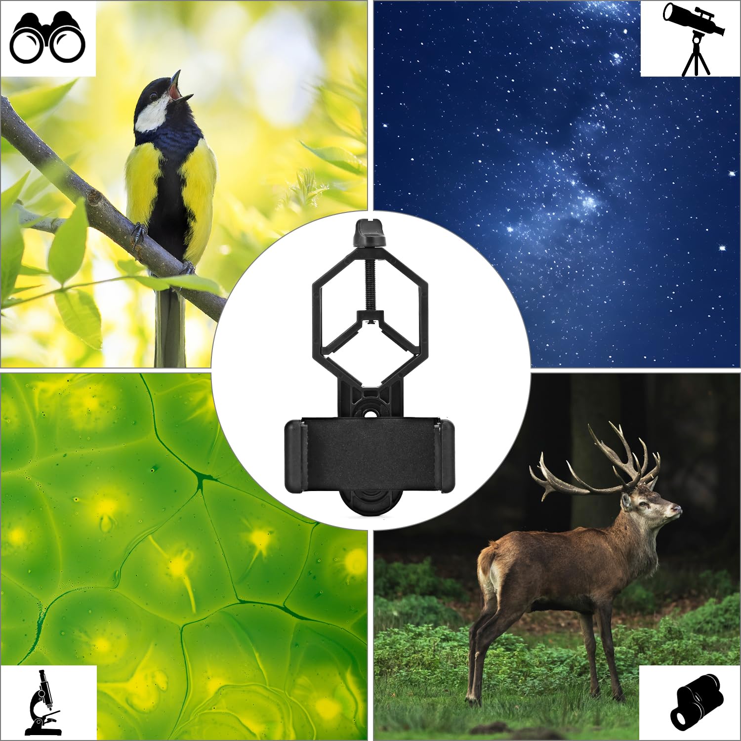 QWORK® Universale Adattatore Supporto Smartphone 360° per Binocoli e Telescopi