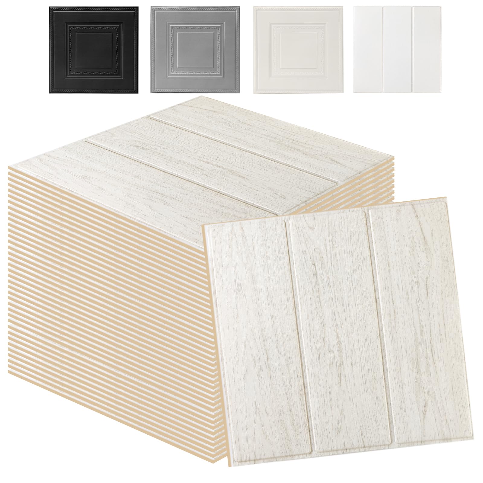 Swehooirt 10PCS Wall Wood Panels Peel and Stick Wall Panels White Self Adhesive Panelling for Living Room Bedroom Ceiling Tiles Hallway Bathroom Wallpaper Waterproof โ image 1