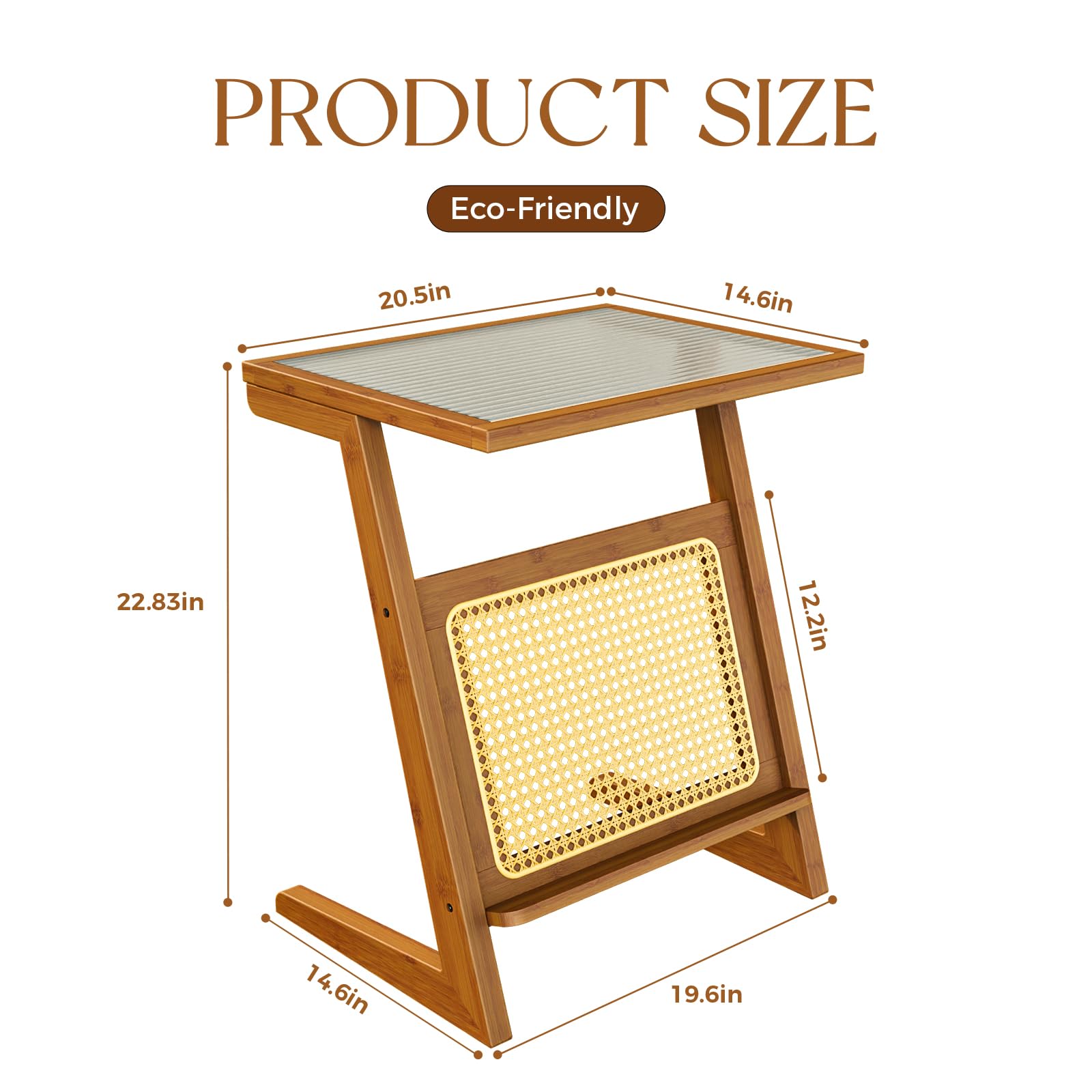 Bamworld Rattan Side Table Z Shape Mid Century Modern End Table Glass Bedside Table Small Boho Tables Bamboo Coffee Table with Storage for Living Room Bedroom