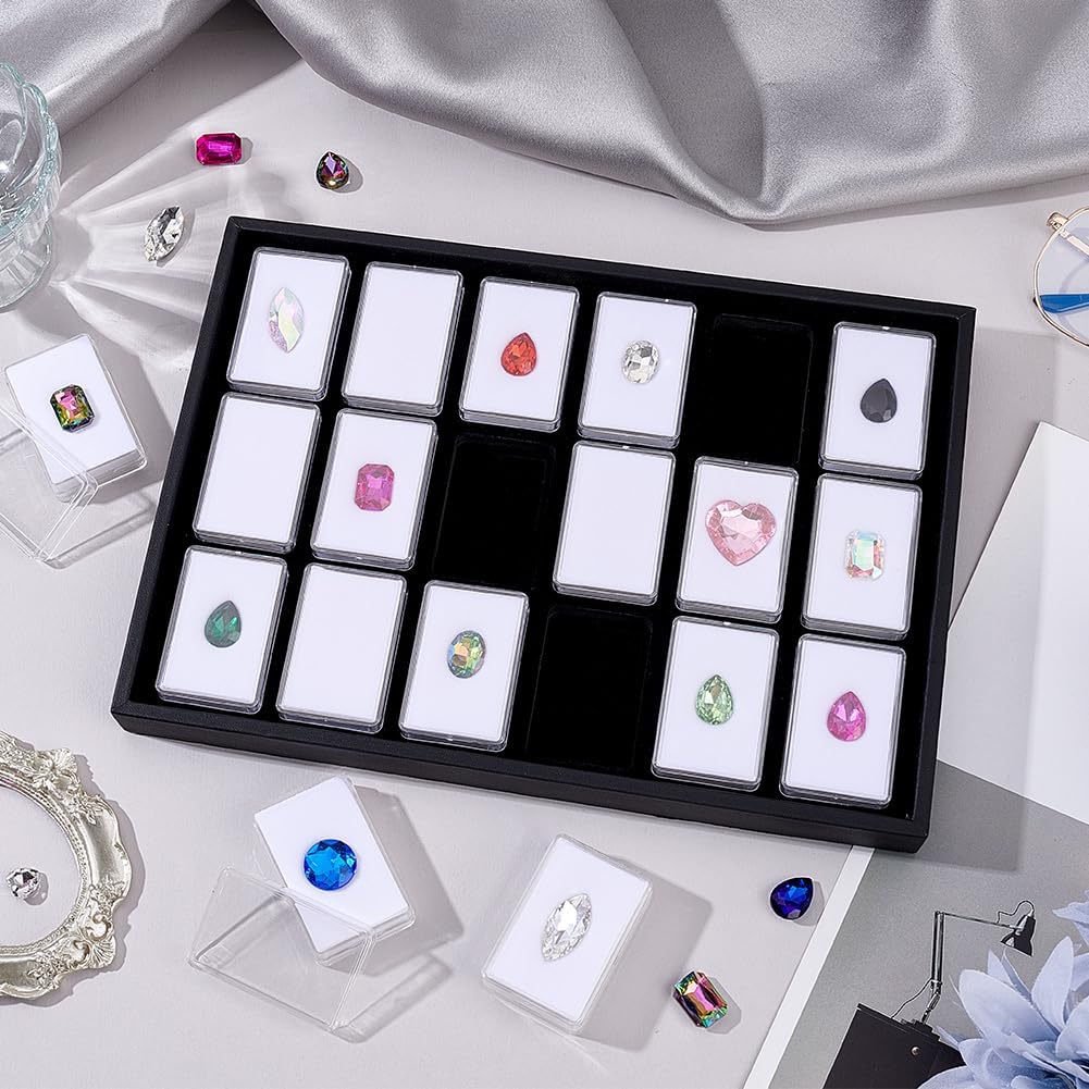 PH PandaHall 18 Gem Holder with Case, 2.2x1.4 inch Gemstone Display Box Square Gemstone Storage Box Diamond Display Case Gems Organizer with Foam for Collectibles Rhinestone Crystal Stone, White