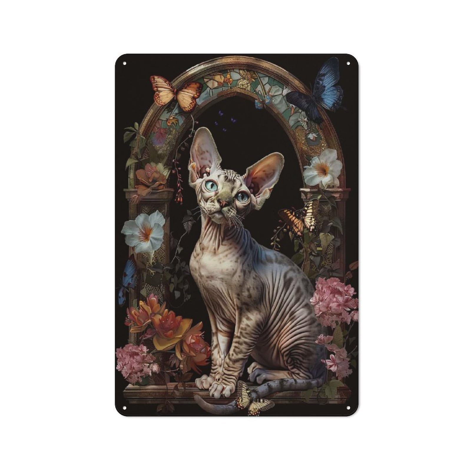 Junmoney Style-15 Tin Wall Plaque 30X20cm With Devon Rex For Guest Room Or Hallway, For Updating Guest Room And Hallway After Moving