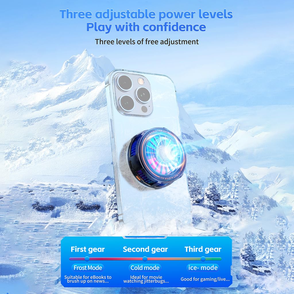 Raffreddamento per telefono cellulare con luce LED, ventola di raffreddamento magnetica con 3 livelli, radiatore di raffreddamento a semiconduttore per videogiochi live streaming