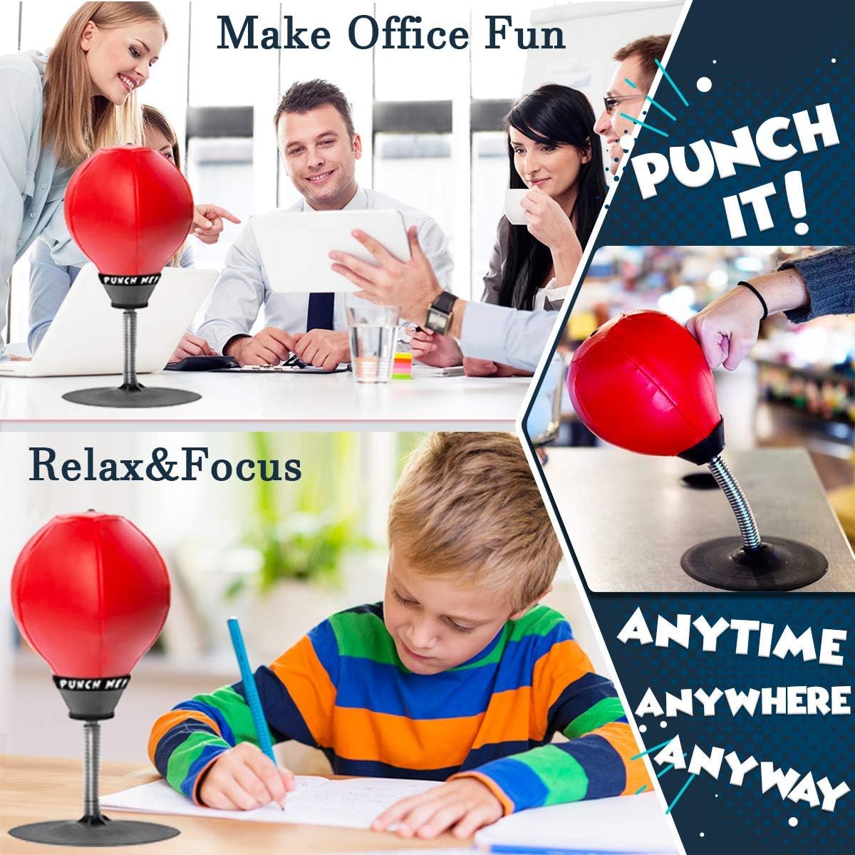 SARJAK Desktop Reflex Punching Ball with Suction Cup Base, Boxing Speed Ball Trainer with Hand Pump for Kids and Adults, Tabletop Stress Relief Punching Ball for Home Office Fitness 3