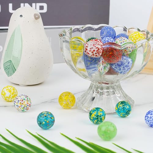 Miniatura 4 de LovesTown 60 canicas de vidrio coloridas, canicas de vidrio de colores mixtos de 58 pulgadas para niños, juegos de marlbes, juguetes retro, rellenos