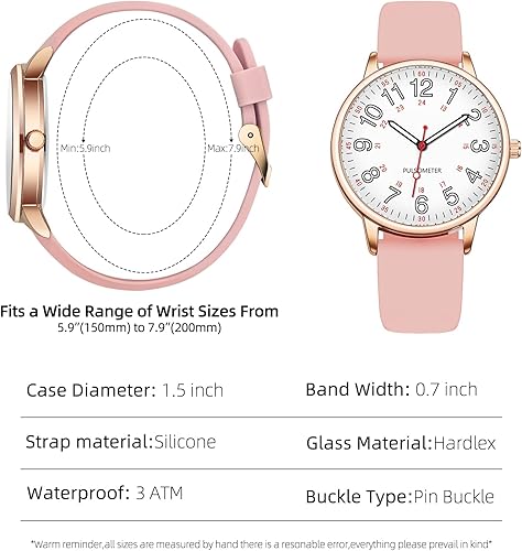 Miniatura 2 de Reloj de enfermera impermeable para profesionales médicos, médicos, enfermeras, hombres, 12/24 horas, hora militar, reloj analógico con segunda mano