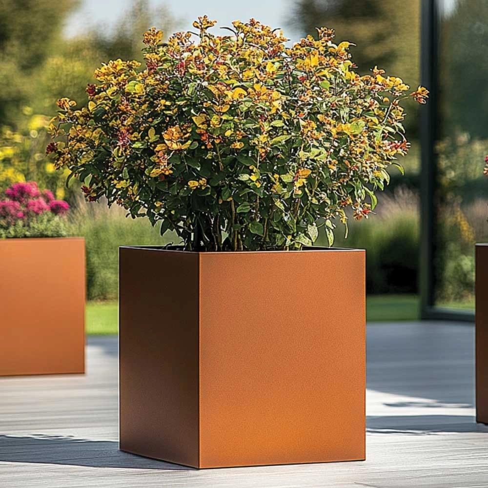 Tulipy 60cm/50cm/40cm/30cm Zinc Galvanised Square Planter | No Assembly Needed | Lightweight (Copper, L40cm x W40cm x H40cm)