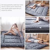 Vista 6 de MAXYOYO Colchón de Piso de Futón Japonés con Estampado de Triángulos Grises, Almohadilla Gruesa para Dormir, Cama de Piso Enrollable, Colchón