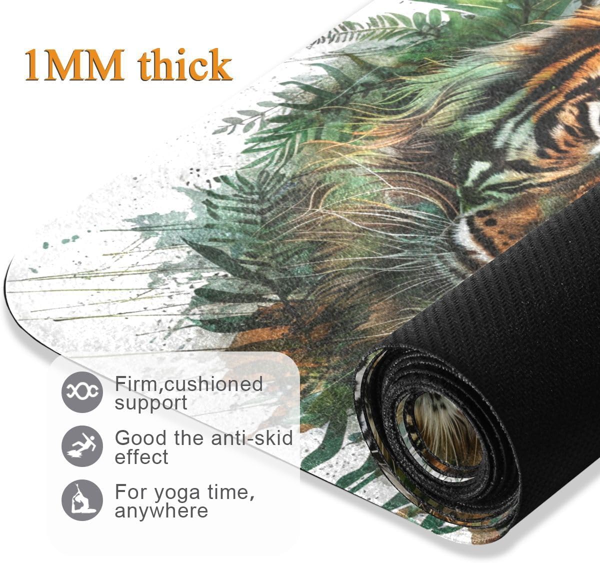 ALAZA Jungle Forest Animal Tiger Yoga Mat Non Slip Fitness Exercise Mat, Workout Mat for Yoga, Pilates and Floor Exercises