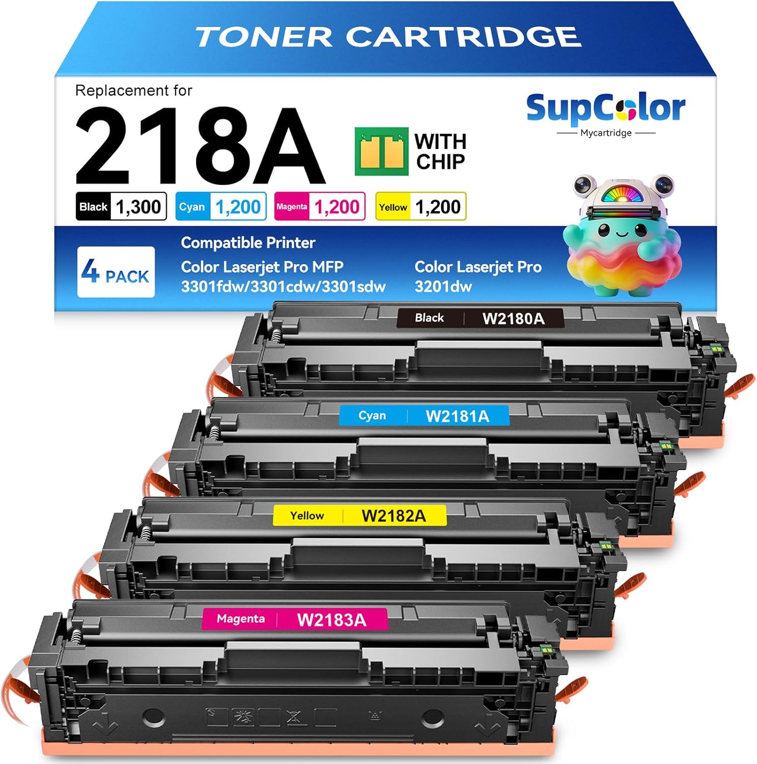 Compatible 218A Toner Cartridge Replacement for HP 218A Toner Cartridge Compatible for HP Color LaserJet pro MFP 3301sdw 3301fdw 3301cdw 3201dw Printer (Color, 4-Pack)
