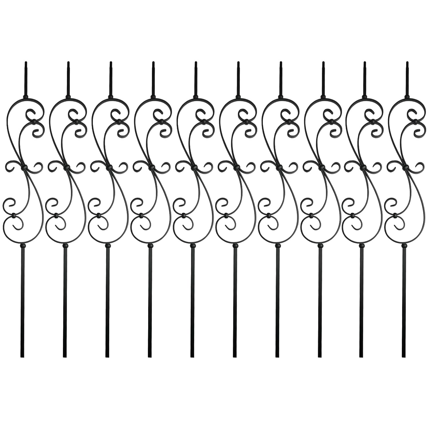 Wrought Iron Balusters (Set of 10),S-Scroll Flower Hollow Stair Spindles,Decorative Metal Balusters Spindles for Decks,1/2 inch Stair Railing,Satin Black Metal Railing - D02… Baluster 1/2 S-Scroll Flower 10