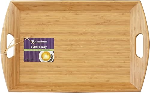 Miniatura 8 de Totally Bamboo Butler's Bandeja para servir con asas, bandeja decorativa para otomana o mesa auxiliar, 23 x 15 pulgadas