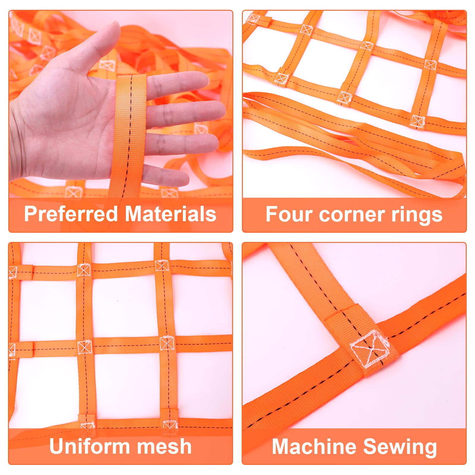 Réseau de chargement suspendu, filet de levage, 1 x 1 m, 300 kg, en polyester, filet de levage de charge, filet à sangle, filet suspendu à haute capacité de charge, sangles pour levage vertical