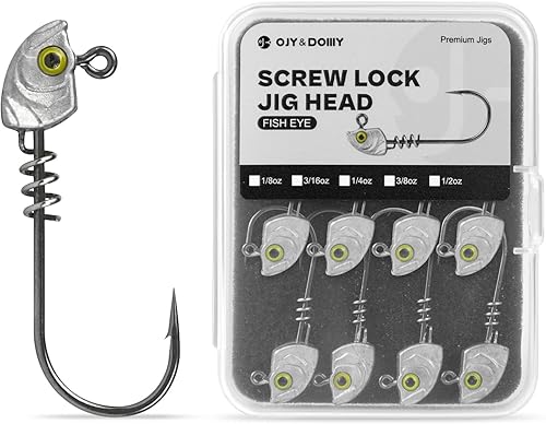 Paquete de 15 cabezas de plantilla de cebo con bloqueo de tornillo – 3D Chartreuse Eyes 1/8 3/16 1/4 3/8 1/2 oz, 3/0 y 4/0 anzuelos de pesca