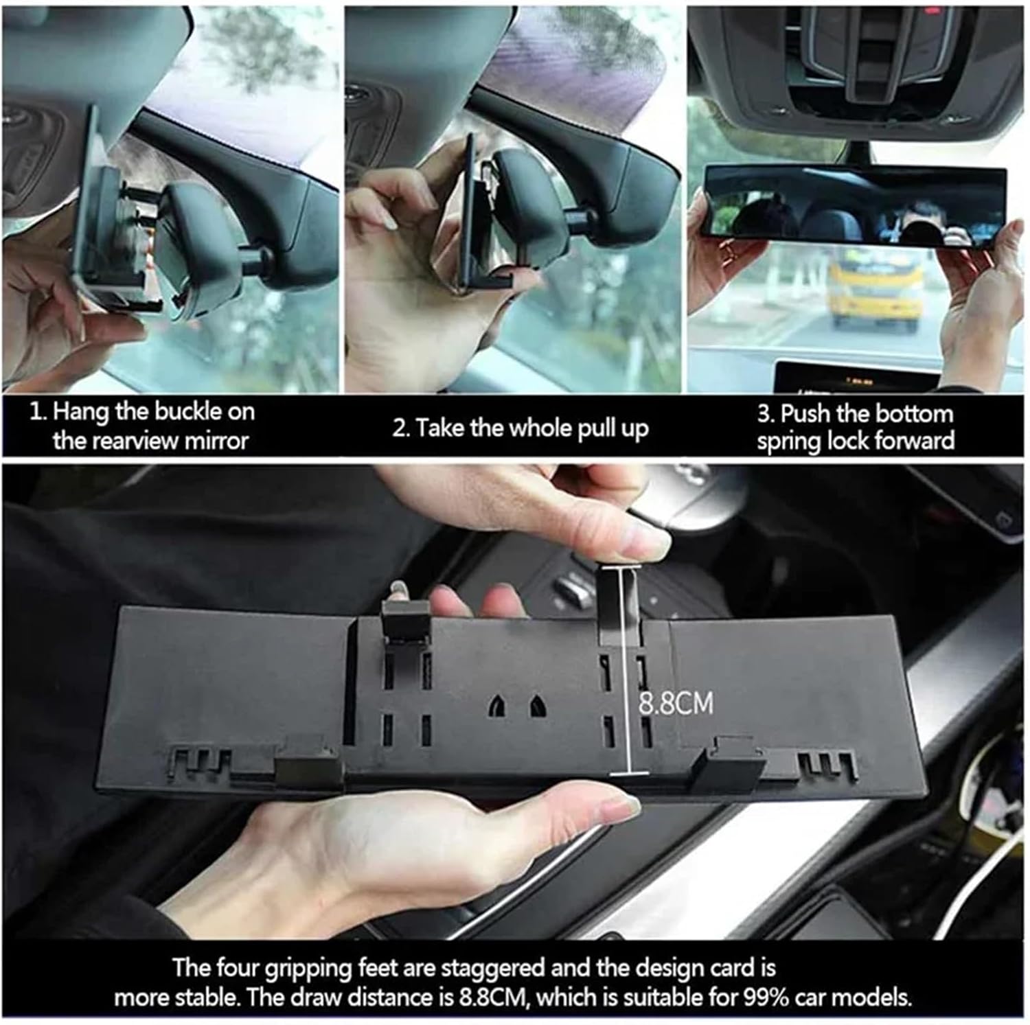 Rear View Mirror Car HD Wide Angle Rearview Mirror Cars Easy Install Clip On SUVs Trucks Tools