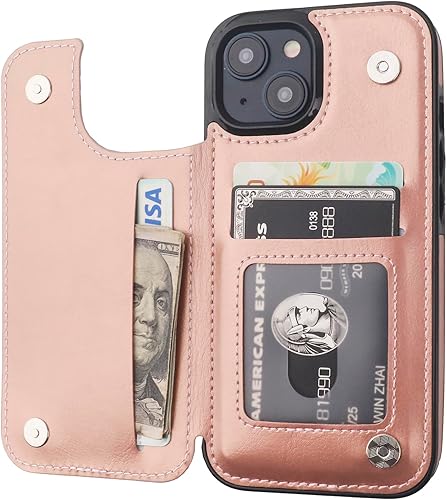 Miniatura 1 de ONETOP Funda tipo cartera compatible con iPhone 15 con soporte para tarjetas, funda de piel sintética con ranuras para tarjetas, doble cierre