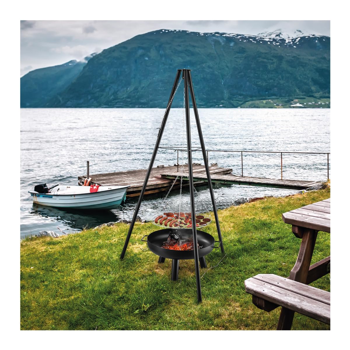 Gregman Roast 35, Barbecue brasero 3 en 1, Brasero de Jardin avec Chaudron