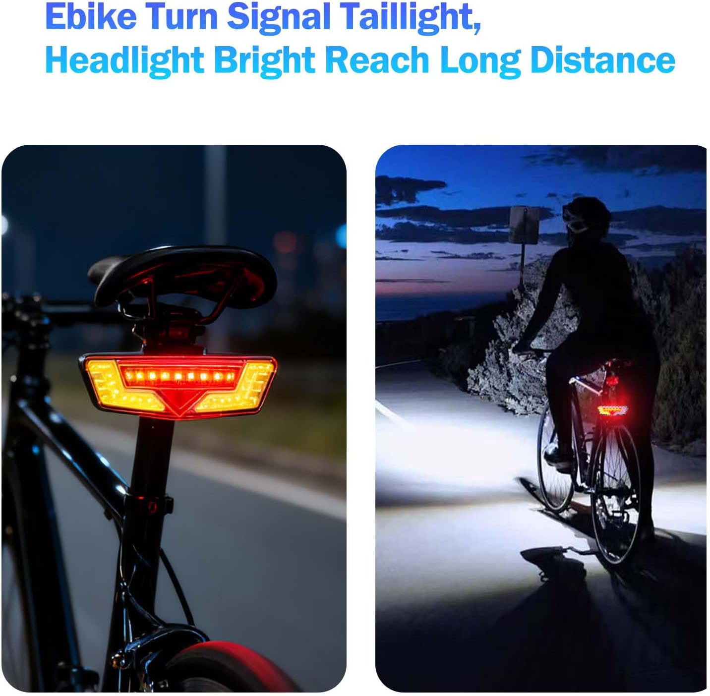 Ebike Light Kit, 24V 36V 48V Electric Bicycle Headlight & Taillight with Turn Signals, Super Bright Front Lamp 400 Lumens, Rear Light fits 80mm Rack (No Brake Light)