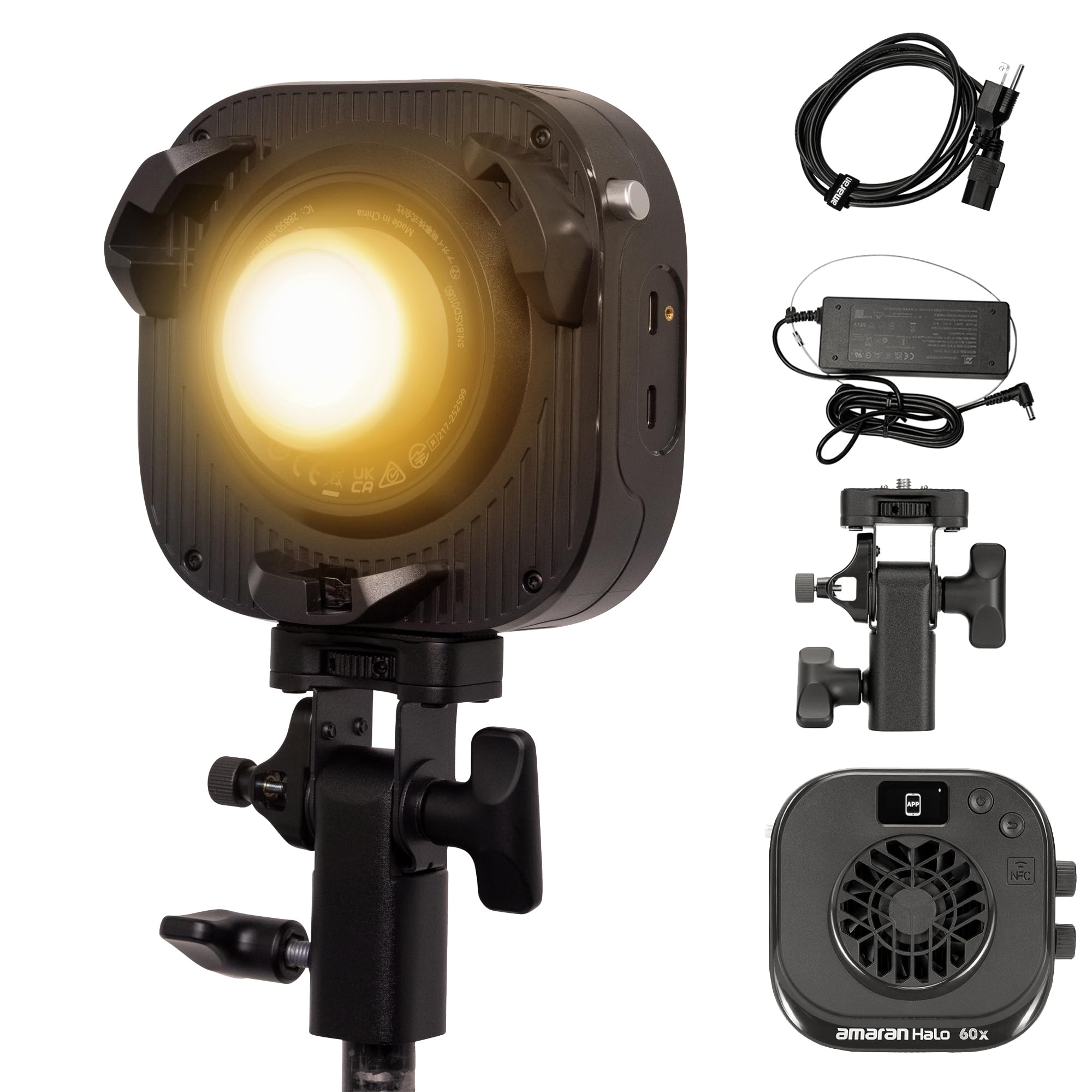 Amaran Halo 60x Kompakte Bicolor LED-Videoleuchte mit Bowens-Bajonett COB 3270 lux @1m und Steuerung über NFC DMX-App (Halo 60x)