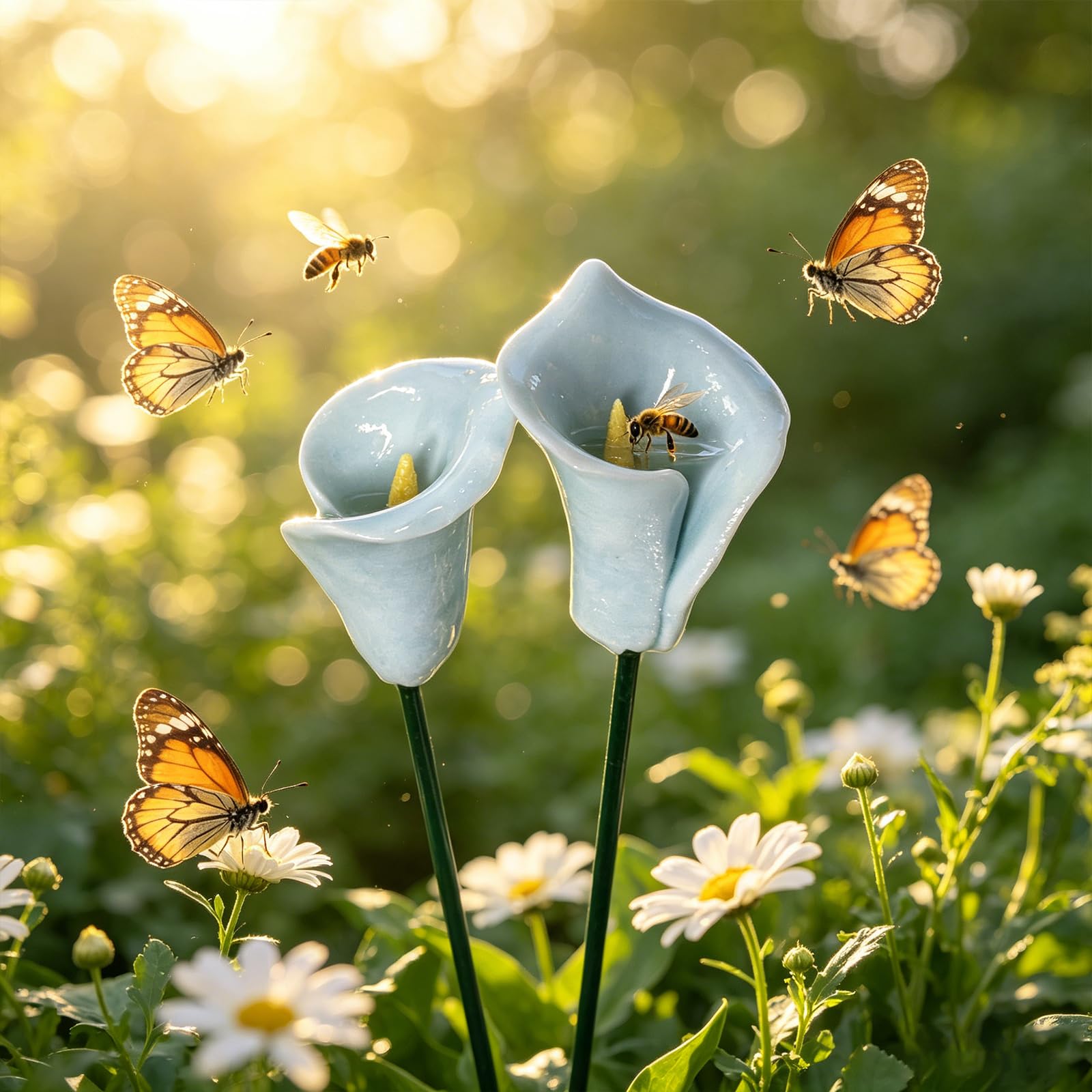 Handmade Ceramic Bee Watering Station, Mini Flower Pollinator