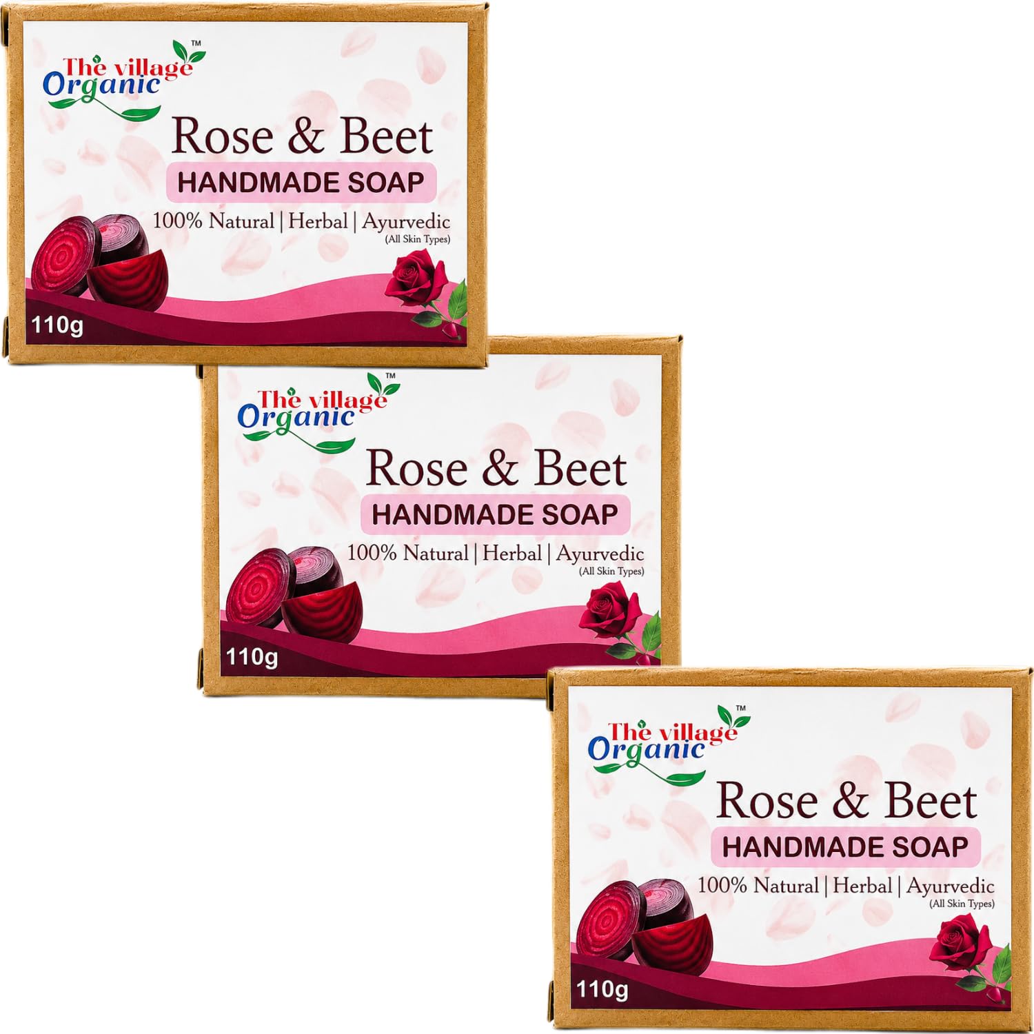 Handmade Soap Combo Pack of 3 (110g Each) | Organic Ayurvedic Herbal Bath Soap for Deep Cleansing, Skin Brightening & Daily Nourishment (Rose & Beet Soap, Pack of 3)-image-19