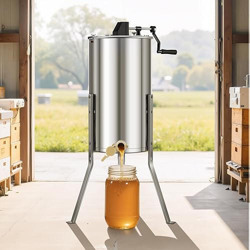 Miniatura 26 de VEVOR Extractor de miel, extracción manual de apicultura de acero inoxidable de 2/4 marcos, tambor giratorio de panal con tapa transparente,