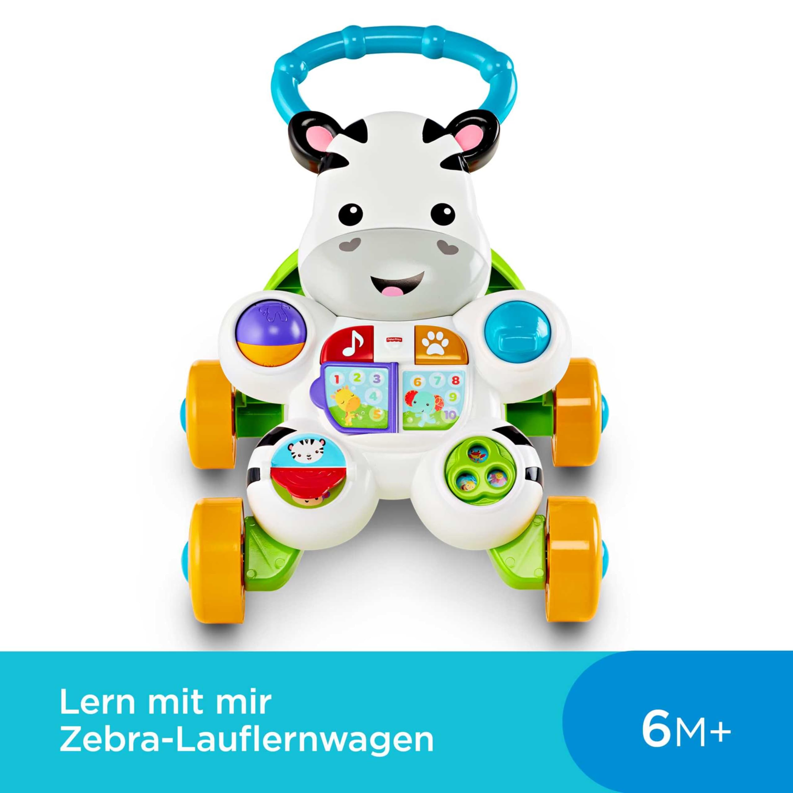 Fisher-Price Lern mit mir - Zebra Lauflernwagen, musikalisches Aktivitäts- und Gehspielzeug mit Lerninhalten, ab 6 Monaten, Deutsche Version, Reduzierte Verpackung, HBW56
