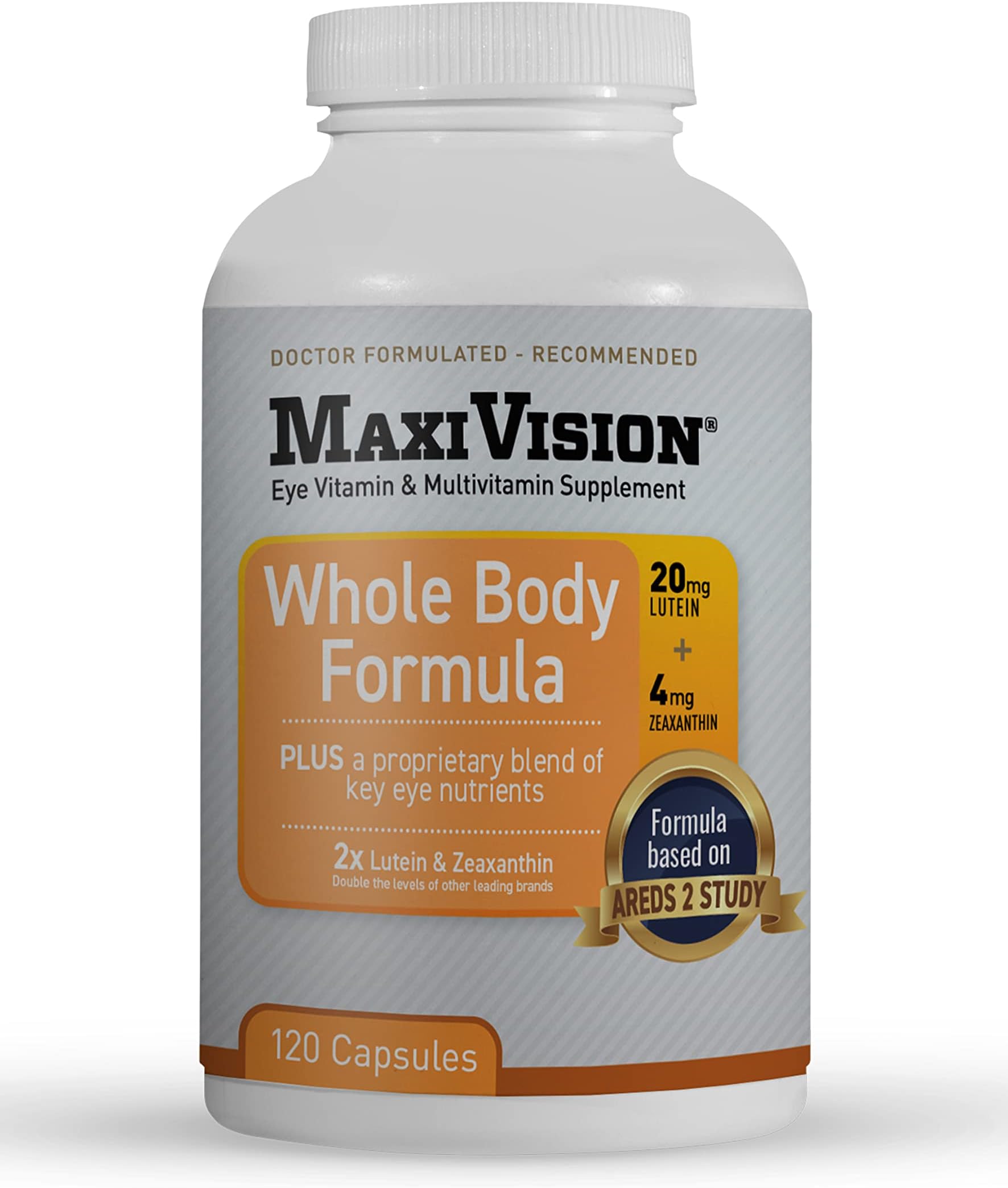 - MaxiVision® AREDS 2 Whole Body Formula - AREDS 2 Eye Vitamins w/Lutein and Zeaxanthin - for Macular Support - Eye Supplements for Eye Strain - 120 Capsules Count, 1 Bottle