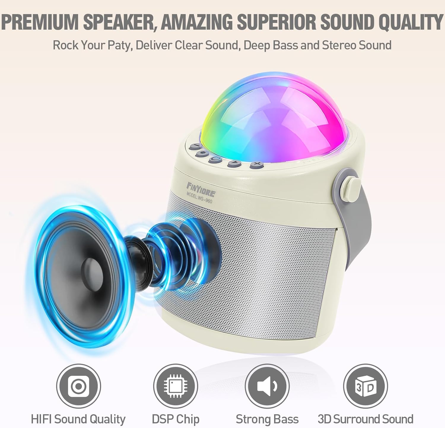 Karaoke Machine for Kids Adults Unique Astronaut Shape Portable Bluetooth Speaker with Wireless Microphone Home Party KTV Birthday for Girls Boys Toddler Teens Ages 2-12 +Year Old Kids - Image 2