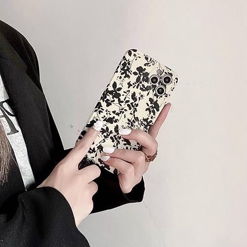 Miniatura 5 de Reezaddin Funda para teléfono con diseño retro de flores negras compatible con iPhone 13 Pro, diseño moderno con bonitas flores, diseño elegante,