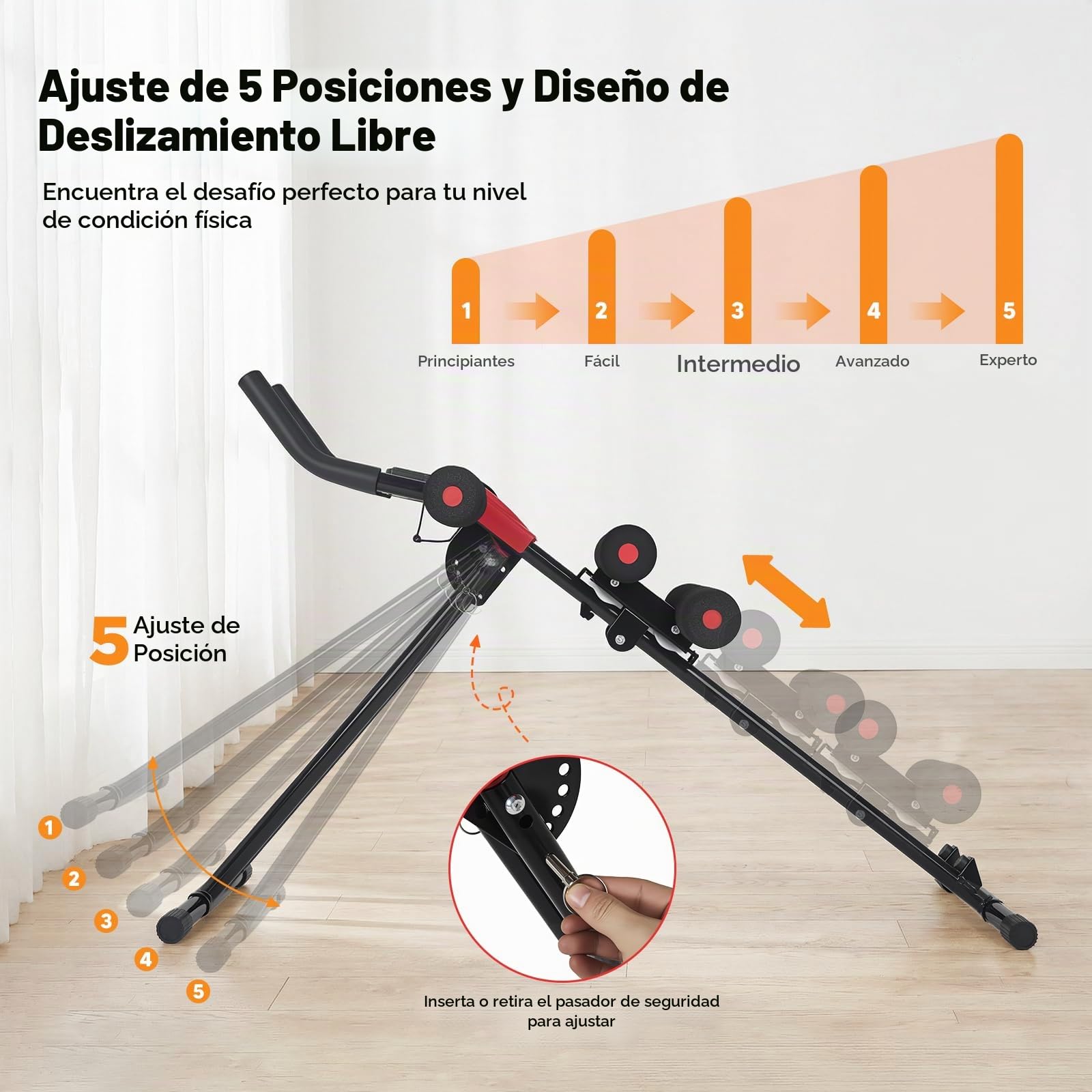 Máquina Abdominal Plegable para Casa, 5 Niveles de Resistencia Ajustables, Pantalla LED, Marco de Acero hasta 120kg, Entrenamiento Completo para Abdomen, Piernas, Brazos y Glúteos