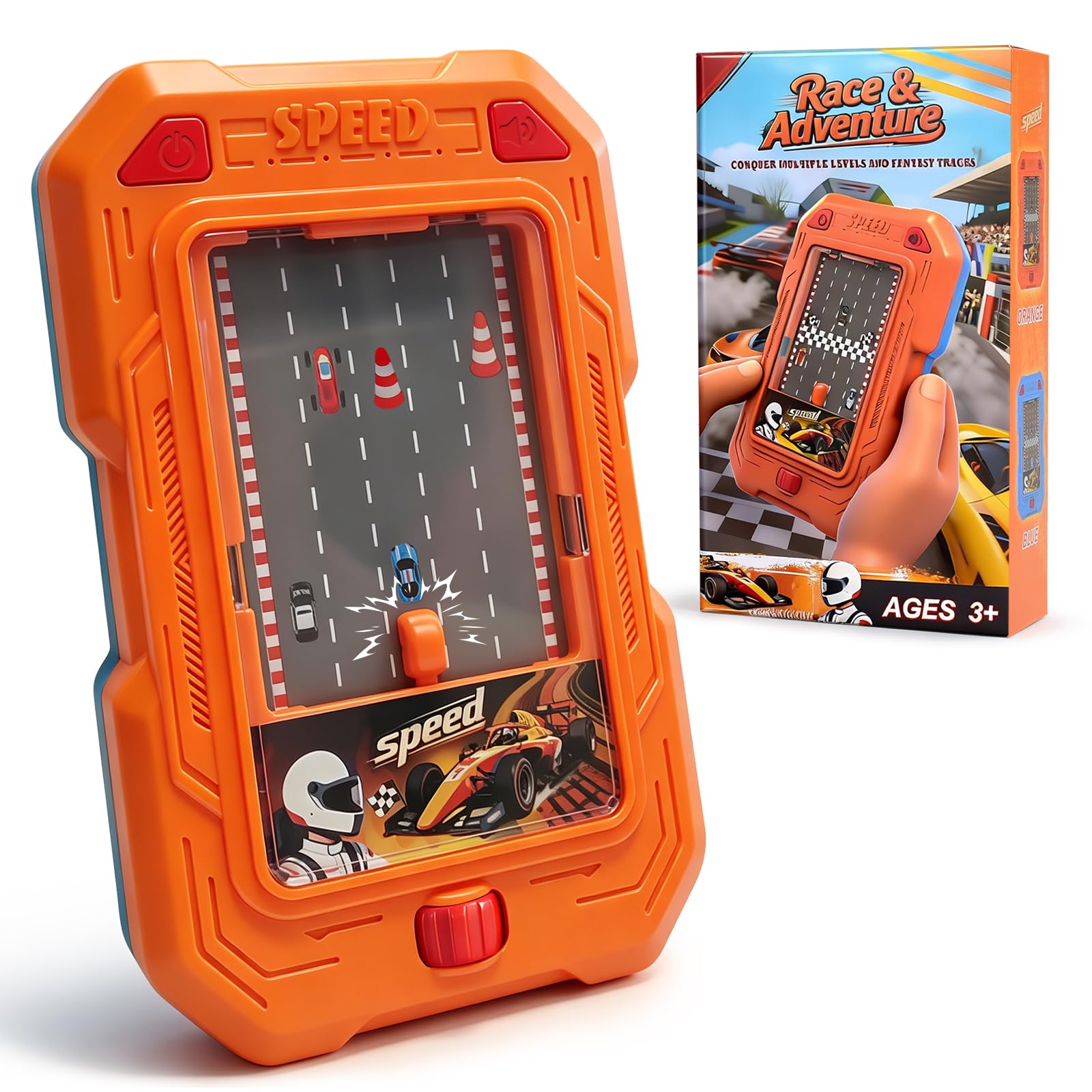 Meemazi Racing Adventure Car Toy, Toddler Travel Toys Pocket-Sized Vehicles Car Game, Mini Racing & Driving Games with Light and Sounds, Party Favors Birthday Gifts for 3 4 5 6 Year Old Boys Girls