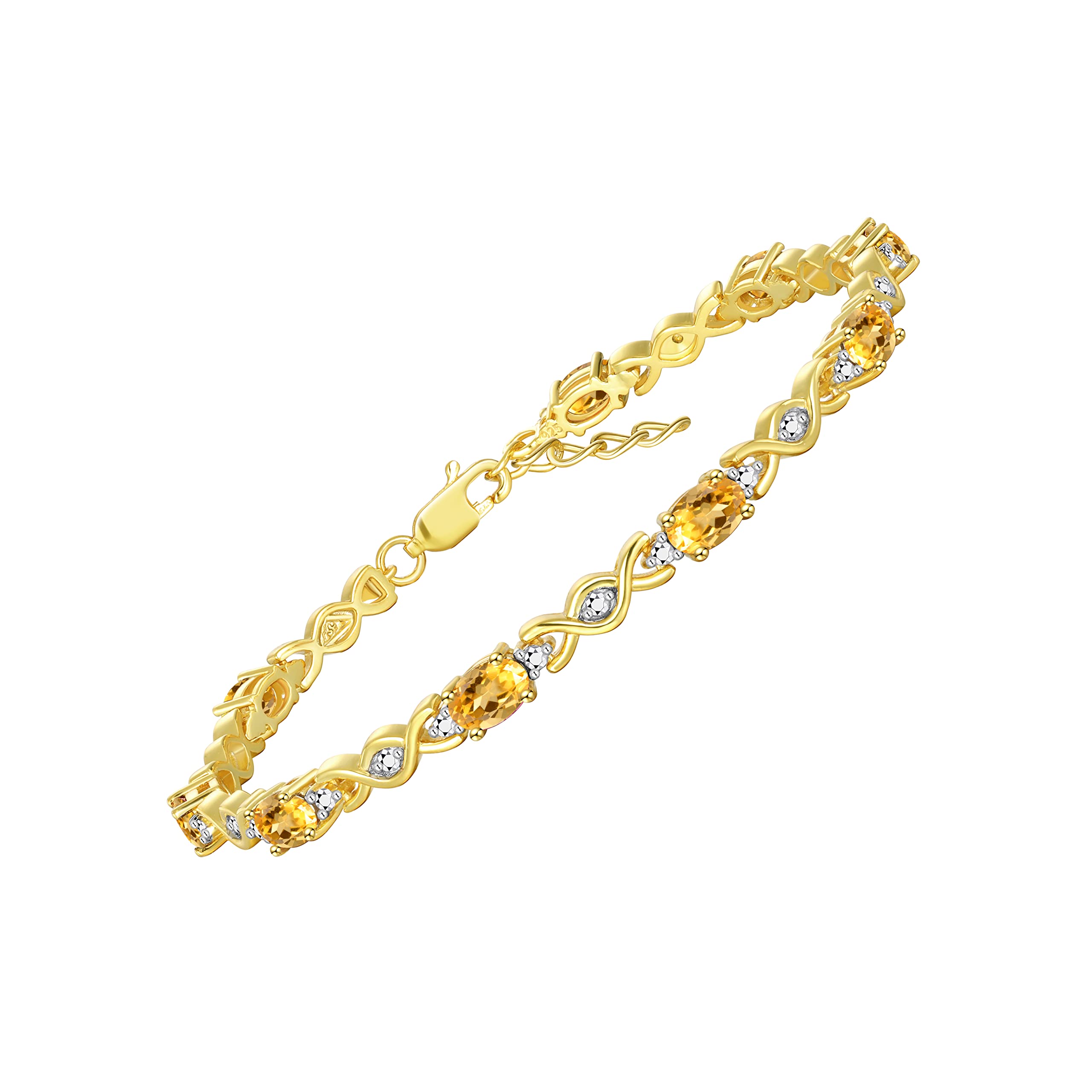 Rylos Bracelets for Women Yellow Gold Plated Silver XOXO Hugs &amp; Kisses Tennis Bracelet Gemstone &amp; Diamonds Adjustable to Fit 7"-8" Wrist, 10 Gorgeous 6X4MM Jewelry for Women Friendship Bracelets