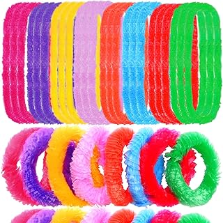 72 Pieces Plastic Hawaiian Leis Necklaces and Bracelets, 8 Colors Vibrant Flower Lei Necklaces Bracelets Tropical Hawaiian...