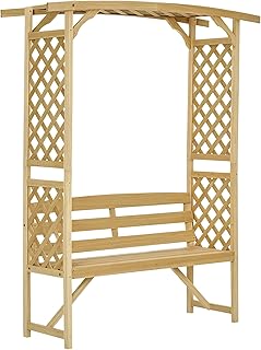Outsunny Patio Garden Bench Arbor Arch with Pergola and 2 Trellises, 3 S...