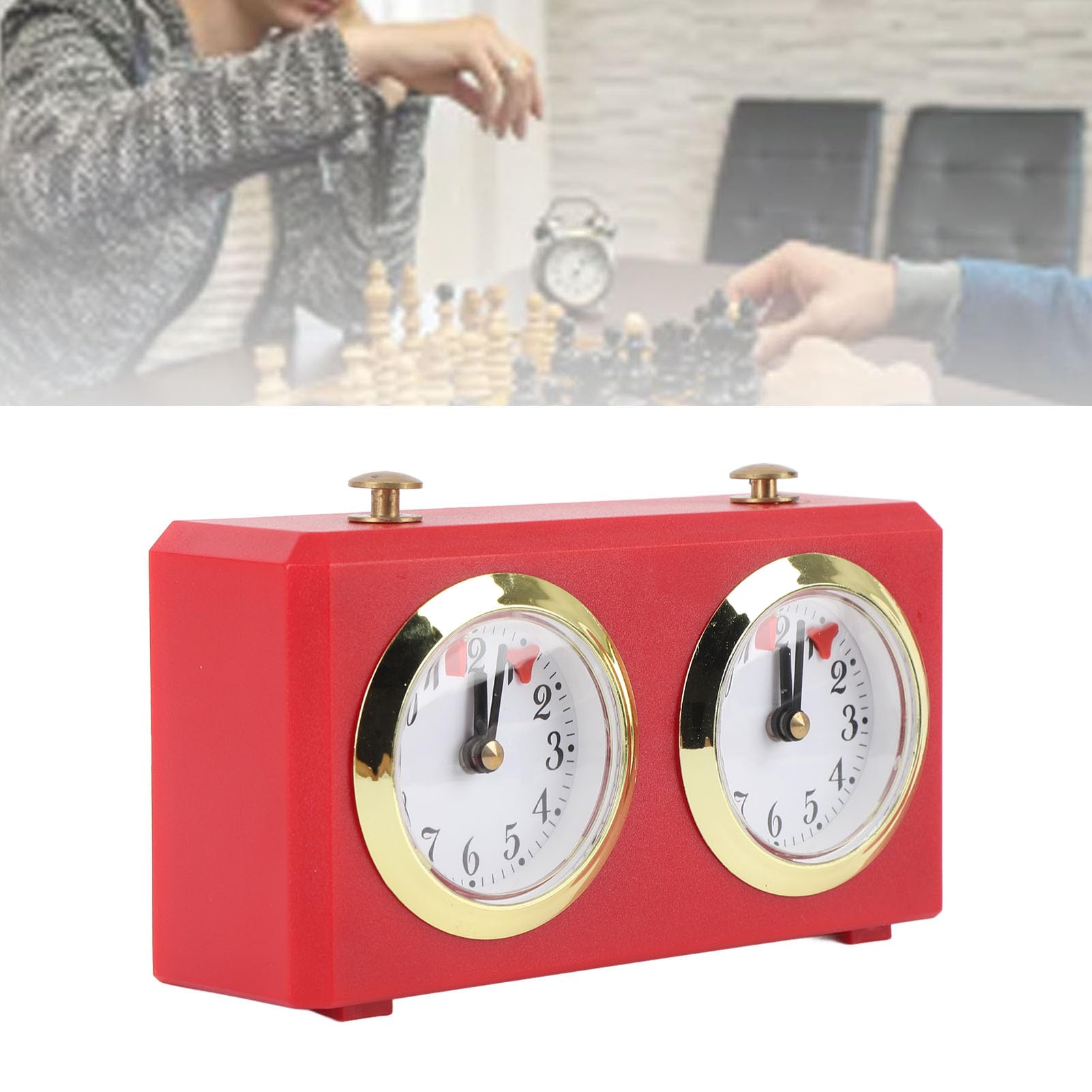Pilipane Schachuhr Analog, Professioneller Analog Chess Clock, Uhrwerk Angetriebener, Großes Zifferblatt und Klare Markierungen, ABS Material, für Turnier Brettspiel, Schach (Rot)