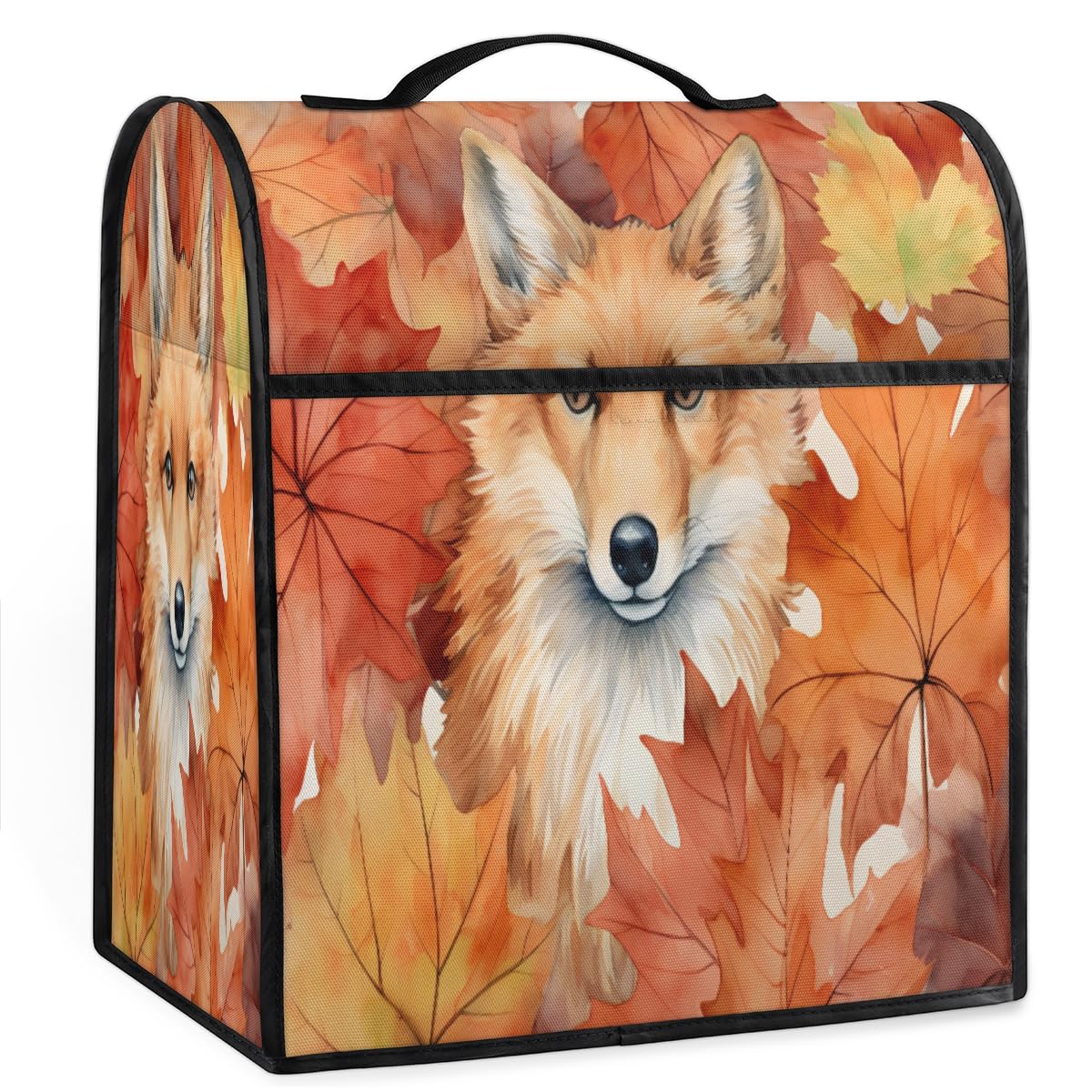 Coffee Maker Cover Fox Maple Leaf Cute Kitchen Appliance Covers Small Appliance Covers Blender Cover Juicer Cover Dust Covers for Kitchen Appliances with Top Handle and Pockets,Washable,B333