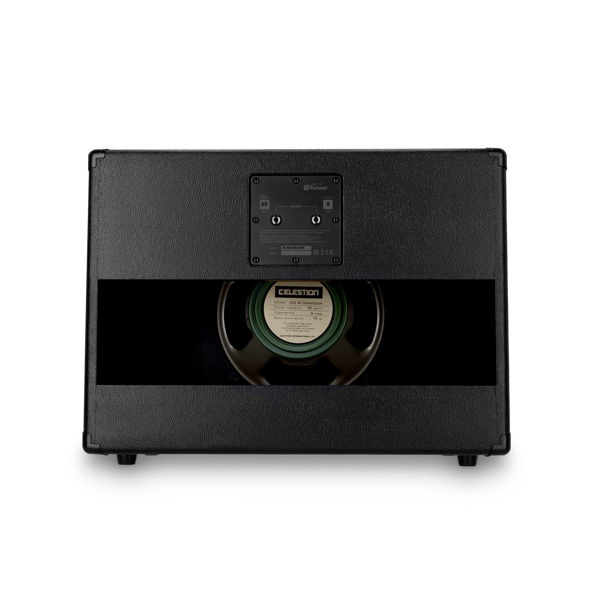 Palmer CAB 112 BX GBK Enceinte pour guitare avec Celestion Greenback 1 x 12, arrière ouvert